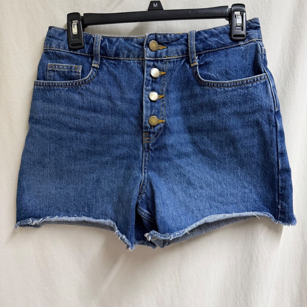 Boden Denim Womens Blue High Waisted Button Fly Raw Hem Jean Shorts Size US 6